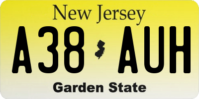 NJ license plate A38AUH