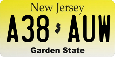 NJ license plate A38AUW