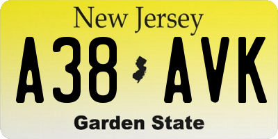 NJ license plate A38AVK
