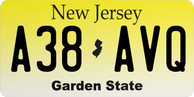 NJ license plate A38AVQ