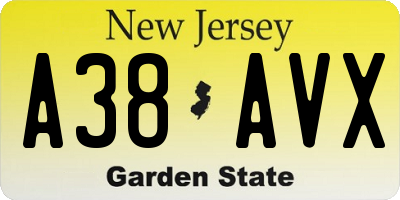 NJ license plate A38AVX