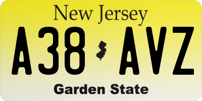 NJ license plate A38AVZ