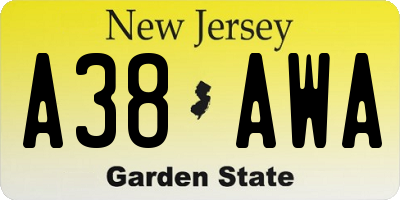 NJ license plate A38AWA
