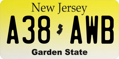 NJ license plate A38AWB