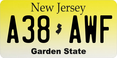 NJ license plate A38AWF