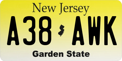 NJ license plate A38AWK