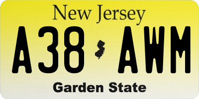 NJ license plate A38AWM