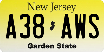 NJ license plate A38AWS