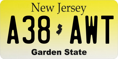 NJ license plate A38AWT