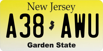 NJ license plate A38AWU