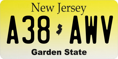 NJ license plate A38AWV