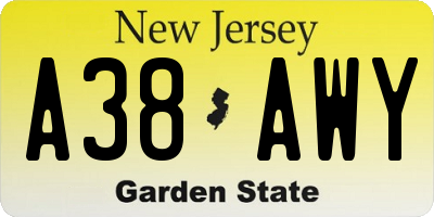 NJ license plate A38AWY