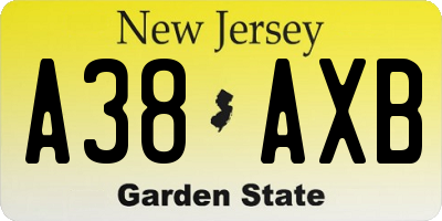 NJ license plate A38AXB