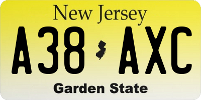 NJ license plate A38AXC