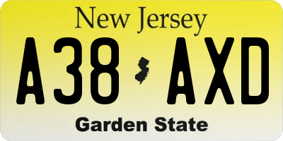 NJ license plate A38AXD
