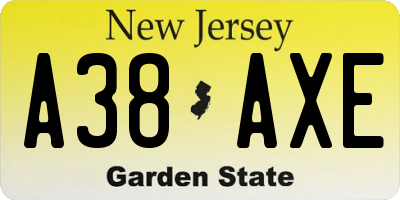 NJ license plate A38AXE