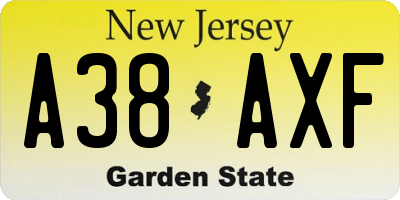 NJ license plate A38AXF