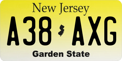 NJ license plate A38AXG