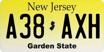 NJ license plate A38AXH