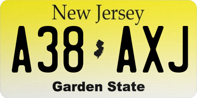 NJ license plate A38AXJ