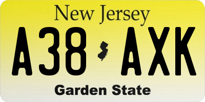 NJ license plate A38AXK