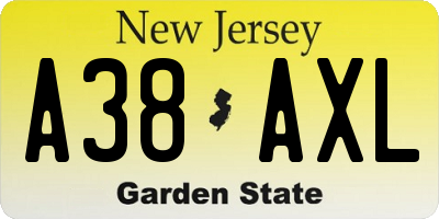 NJ license plate A38AXL