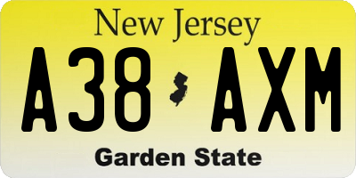 NJ license plate A38AXM