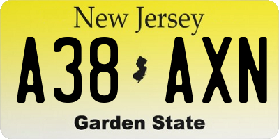 NJ license plate A38AXN