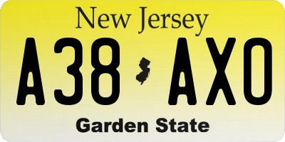 NJ license plate A38AXO