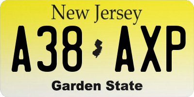 NJ license plate A38AXP