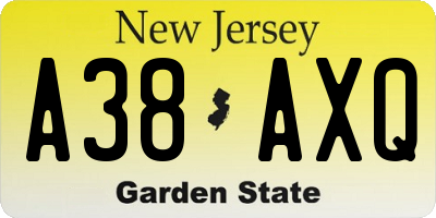 NJ license plate A38AXQ
