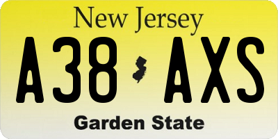 NJ license plate A38AXS
