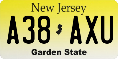NJ license plate A38AXU