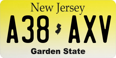 NJ license plate A38AXV