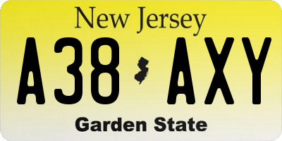 NJ license plate A38AXY