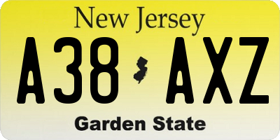 NJ license plate A38AXZ