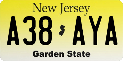 NJ license plate A38AYA