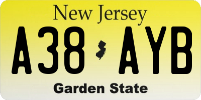 NJ license plate A38AYB