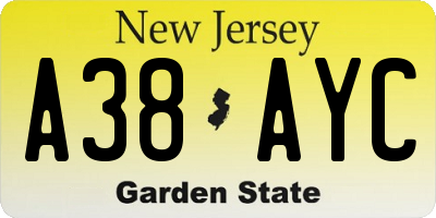 NJ license plate A38AYC
