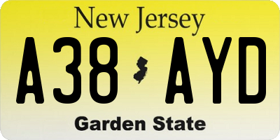 NJ license plate A38AYD