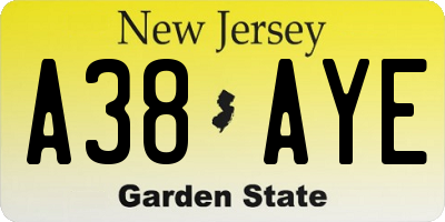 NJ license plate A38AYE