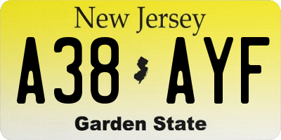 NJ license plate A38AYF