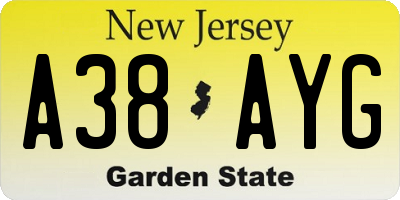 NJ license plate A38AYG