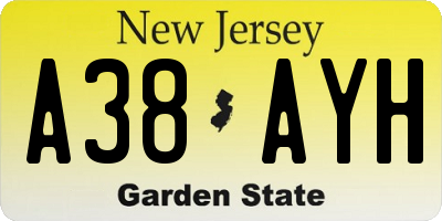 NJ license plate A38AYH