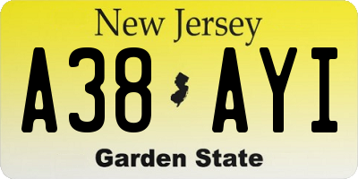 NJ license plate A38AYI
