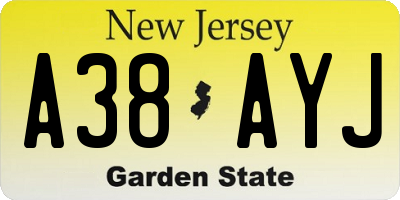 NJ license plate A38AYJ