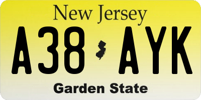 NJ license plate A38AYK