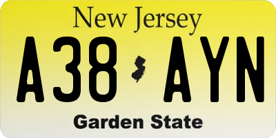 NJ license plate A38AYN