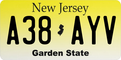 NJ license plate A38AYV
