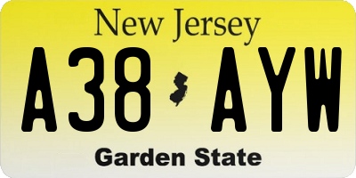 NJ license plate A38AYW